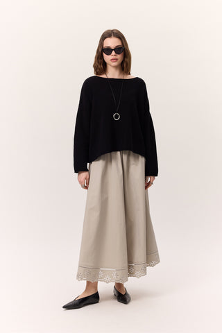 Embroidered Wide Skirt Stone