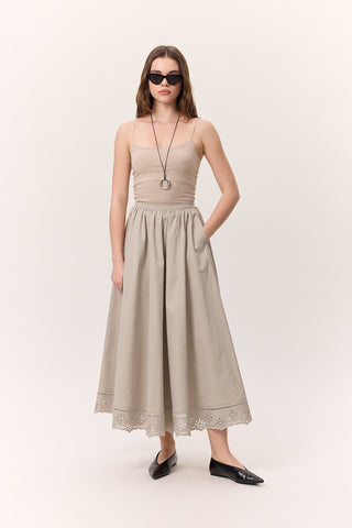 Embroidered Wide Skirt Stone