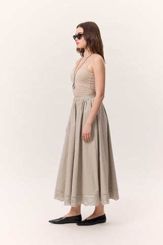 Embroidered Wide Skirt Stone