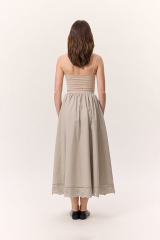 Embroidered Wide Skirt Stone