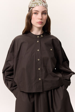 Cropped Shirt With Large Pockets Chocolate