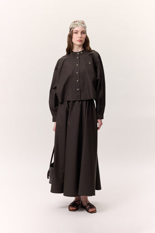 Cropped Shirt With Large Pockets Chocolate