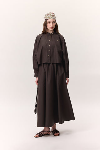 Cropped Shirt With Large Pockets Chocolate