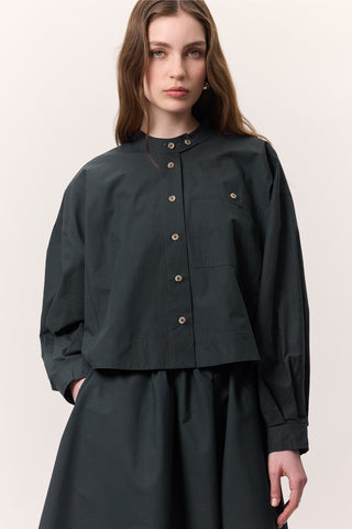 Cropped Shirt With Large Pockets Navy Blue