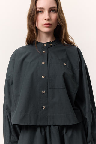 Cropped Shirt With Large Pockets Navy Blue