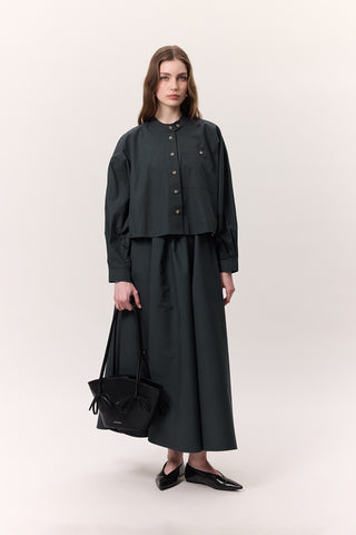 Cropped Shirt With Large Pockets Navy Blue