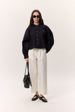 Cropped Shirt With Large Pockets Black