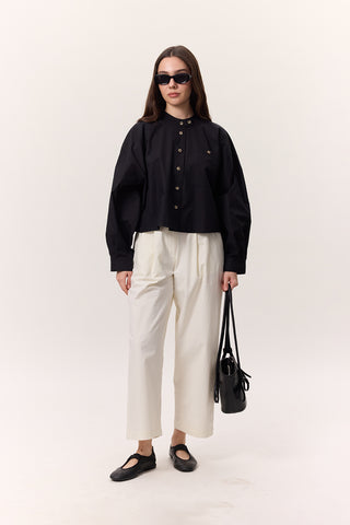 Cropped Shirt With Large Pockets Black