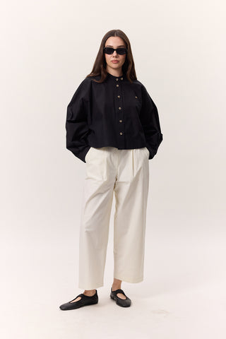 Cropped Shirt With Large Pockets Black