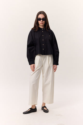 Cropped Shirt With Large Pockets Black