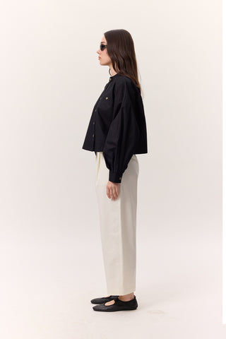 Cropped Shirt With Large Pockets Black
