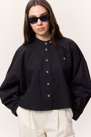 Cropped Shirt With Large Pockets Black