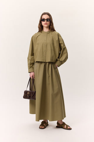 Cropped Shirt With Large Pockets Khaki