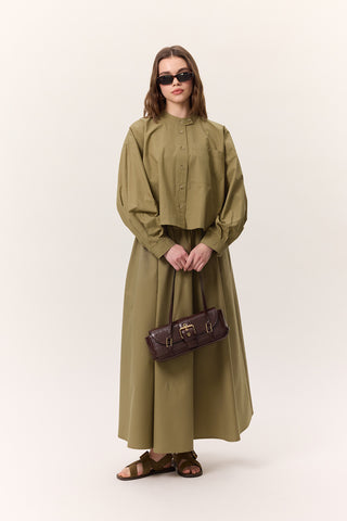 Cropped Shirt With Large Pockets Khaki