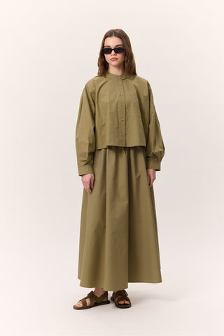 Cropped Shirt With Large Pockets Khaki