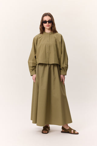 Cropped Shirt With Large Pockets Khaki