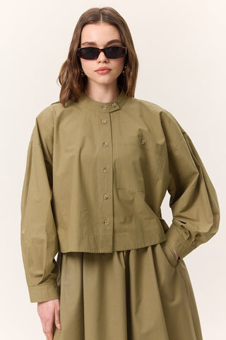 Cropped Shirt With Large Pockets Khaki