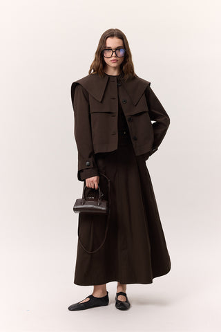 Wide Collar Gabardine Jacket Brown