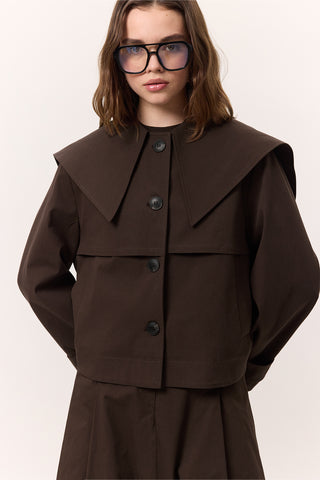 Wide Collar Gabardine Jacket Brown
