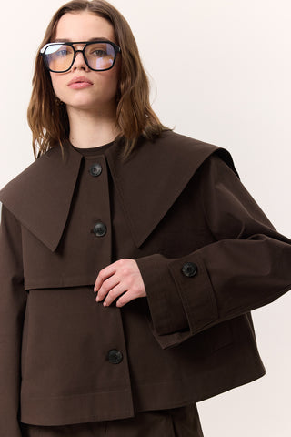 Wide Collar Gabardine Jacket Brown
