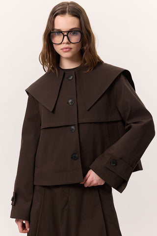 Wide Collar Gabardine Jacket Brown