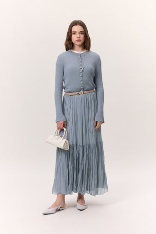 Crushed Pleated Maxi Skirt Blue
