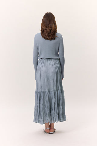 Crushed Pleated Maxi Skirt Blue
