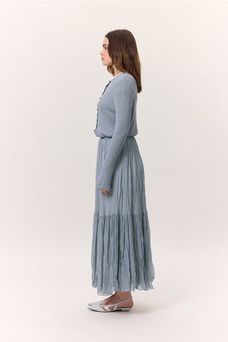 Crushed Pleated Maxi Skirt Blue