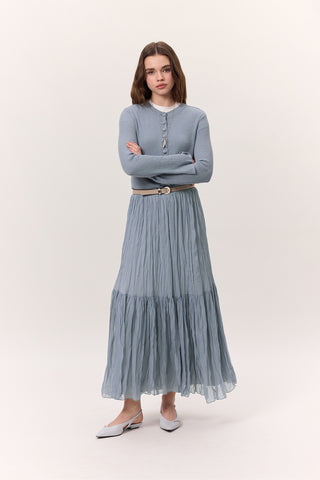 Crushed Pleated Maxi Skirt Blue