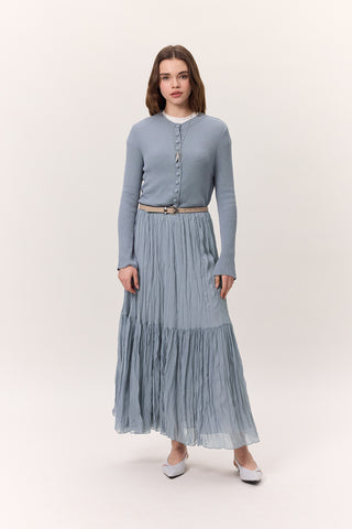 Crushed Pleated Maxi Skirt Blue