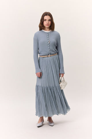 Crushed Pleated Maxi Skirt Blue