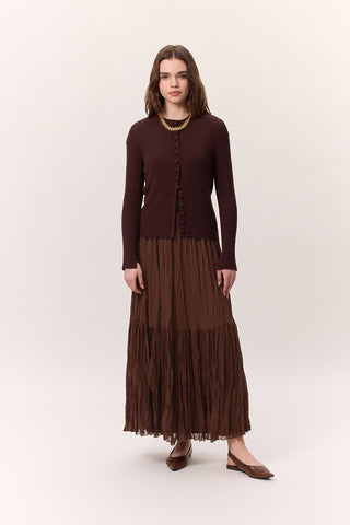 Crushed Pleated Maxi Skirt Brown