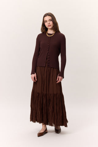 Crushed Pleated Maxi Skirt Brown