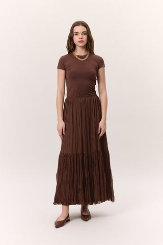 Crushed Pleated Maxi Skirt Brown