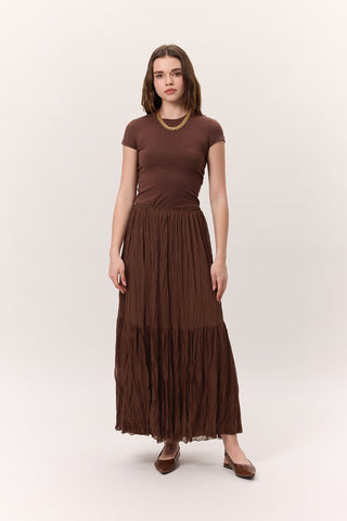 Crushed Pleated Maxi Skirt Brown