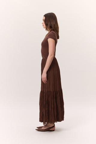 Crushed Pleated Maxi Skirt Brown