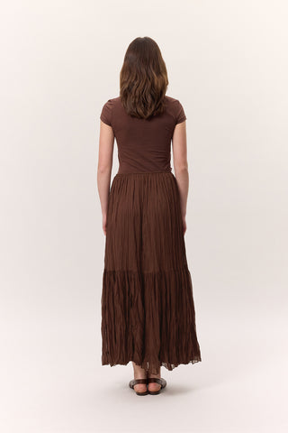 Crushed Pleated Maxi Skirt Brown