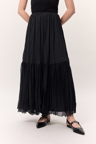 Crushed Pleated Maxi Skirt Navy Blue