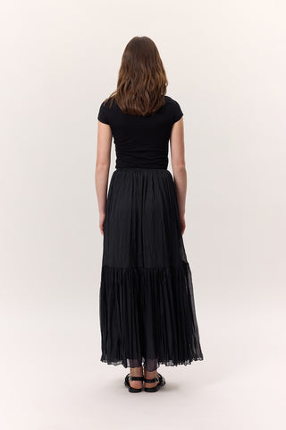 Crushed Pleated Maxi Skirt Navy Blue