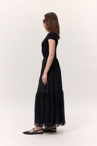 Crushed Pleated Maxi Skirt Navy Blue