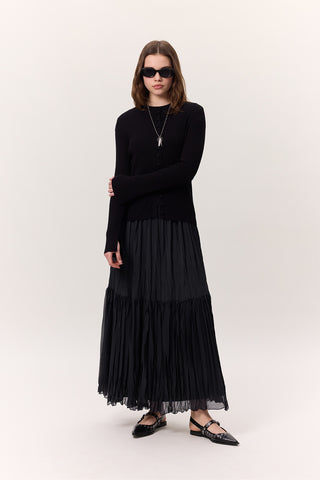 Crushed Pleated Maxi Skirt Navy Blue