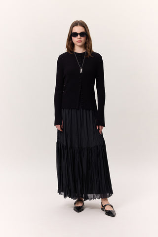 Crushed Pleated Maxi Skirt Navy Blue