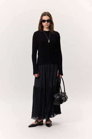 Crushed Pleated Maxi Skirt Navy Blue