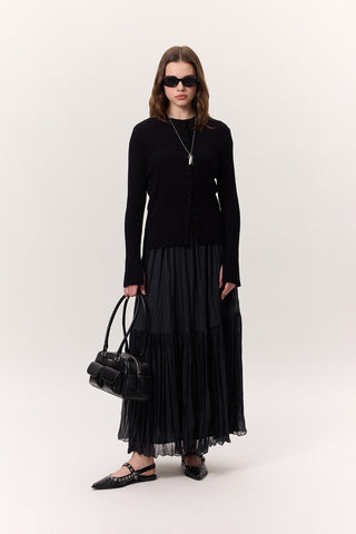 Crushed Pleated Maxi Skirt Navy Blue