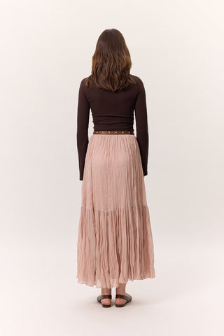 Crushed Pleated Maxi Skirt Powder
