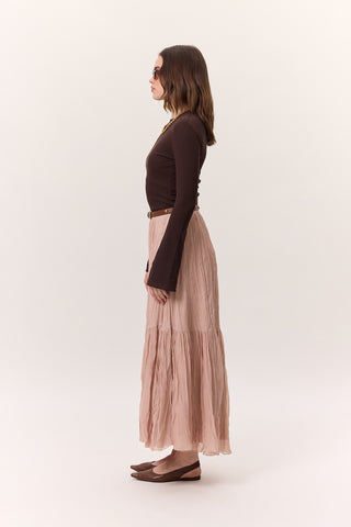Crushed Pleated Maxi Skirt Powder