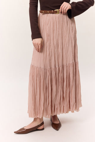 Crushed Pleated Maxi Skirt Powder