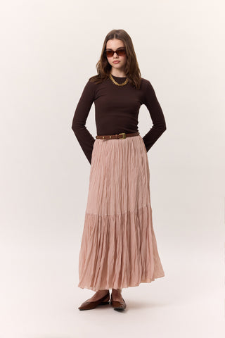 Crushed Pleated Maxi Skirt Powder
