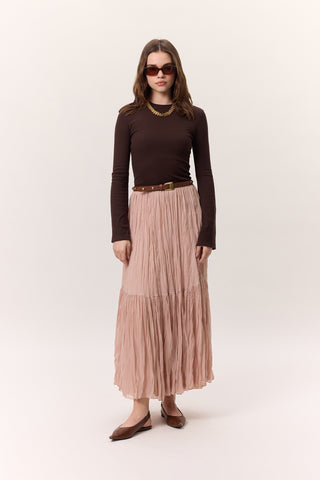 Crushed Pleated Maxi Skirt Powder