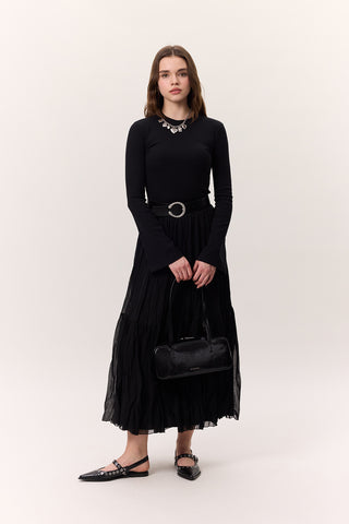 Crushed Pleated Maxi Skirt Black